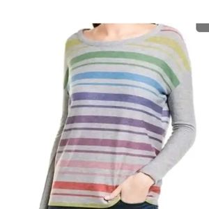 Chaser T-Shirt Top Women's XSmall Stretch Grey Rainbow Stripe Boat Scoop Neck